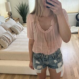 Urban Outfitters YAYA pink sheer blouse